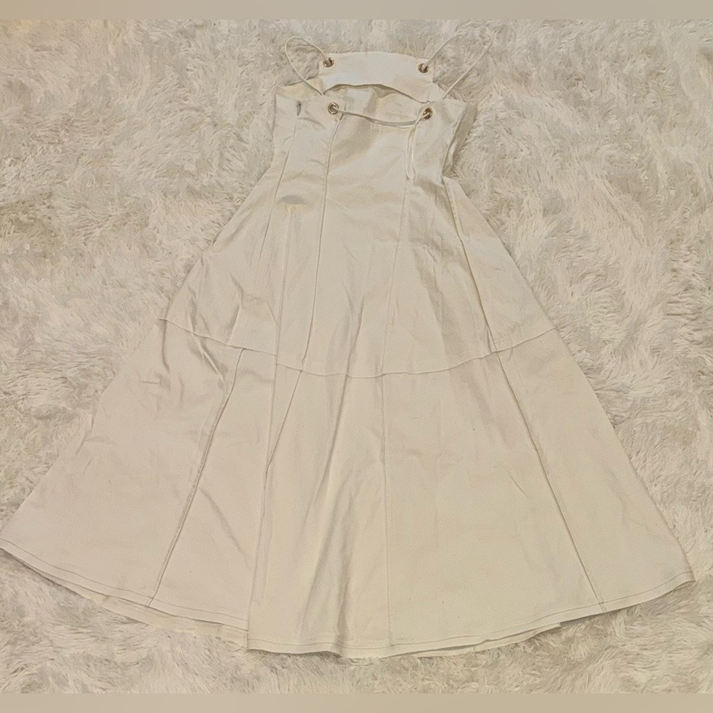 NEW CULT GAIA Maka White Stretch Cotton Denim Maxi Cocktail Dress sz M - Picture 3 of 6
